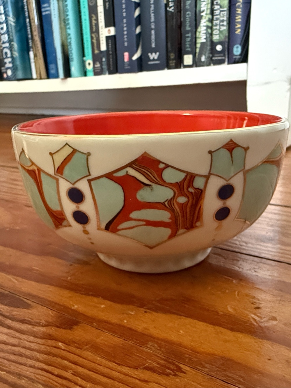Anthropologie Stoneware Ceramic Footed Abstract Quillen nut Bowl coral